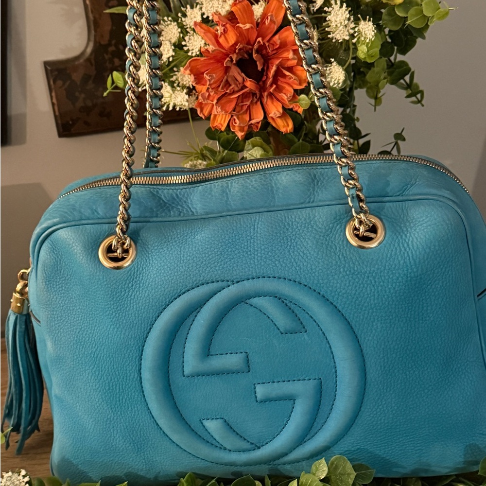 Gucci Soho Blue Nubuck Leather Shoulder Bag - Picture 4 of 15